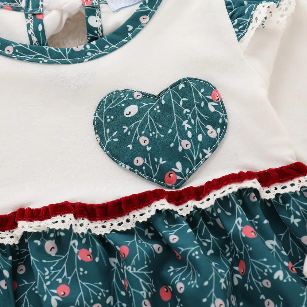 New Arrival Baby Girls Fall Infant Toddler Baby Kids Floral Print Heart Applique Romper Kids Boutique Rompers