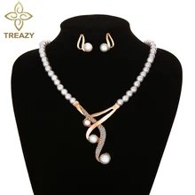 TREAZY золото цвет имитация жемчуга Свадебный комплект ювелирных изделий с драгоценными камнями жемчужное ожерелье+ серьги Свадебные Ювелирные наборы для женщин Подарки