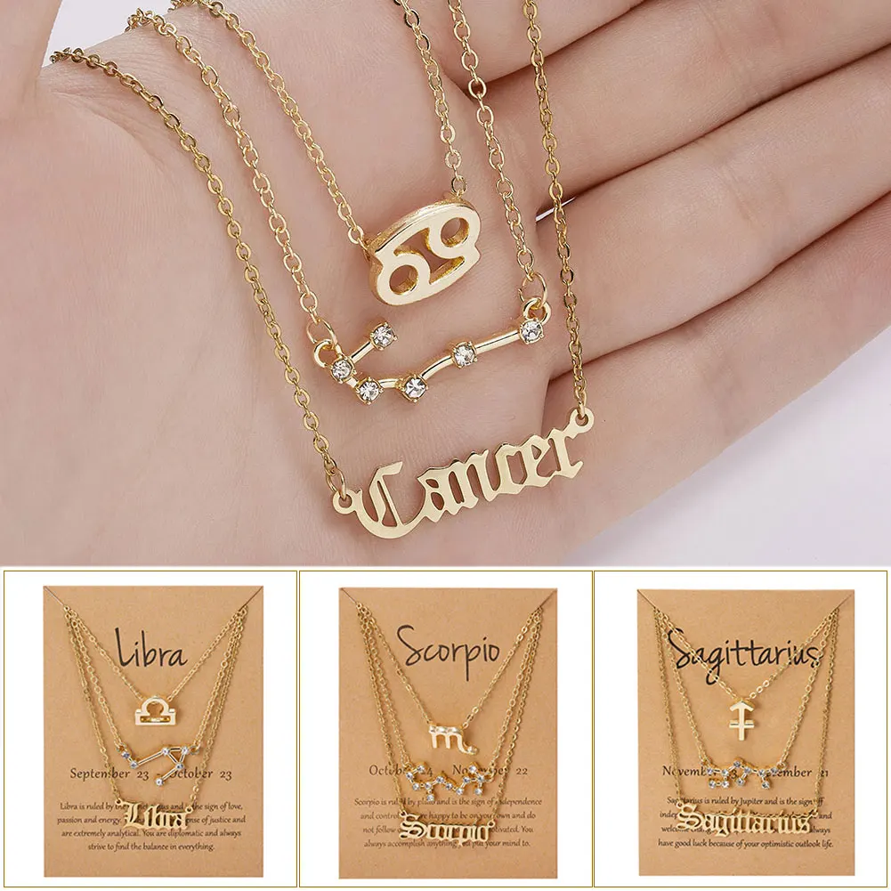 3pcs/set Cardboard Star Zodiac Sign Pendant 12 Constellation Charm Gold  Necklace Aries Cancer Leo Scorpio Necklace Jewelry Gifts - Necklace -  AliExpress