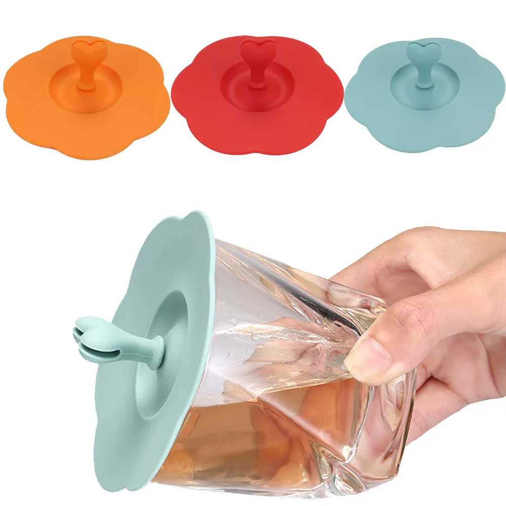 Color Silicone Leakproof Coffee Cup Cover Non-Breathable Sealed Cup Lid Can Put Spoon Kitchen Utensils Accessories#YL10