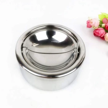 

Stainless Steel 1Pcs Cigarette Lidded Ashtray home Silver Windproof Ashtray with Lid Round Shape portable Smoking Ash Tray car