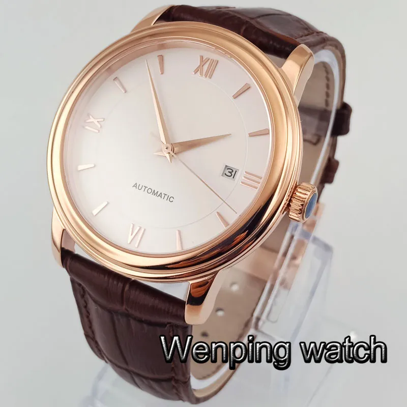 

Goutent 40mm white sterile dial silver case sapphire glass date automatic fashion simple men's mechanical watch