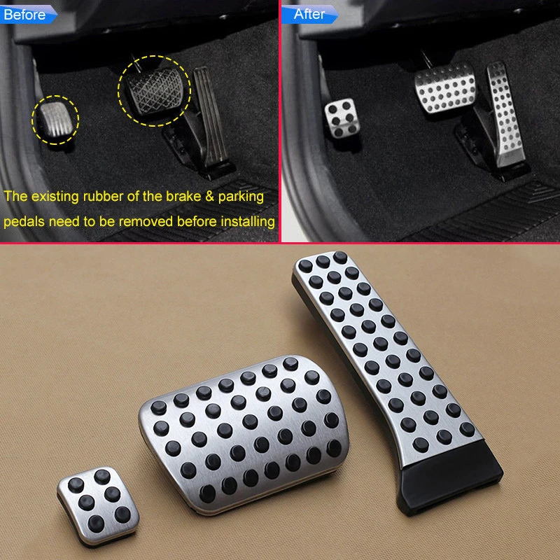 

For Mercedes-Benz C/E/GLC/CLS-Class W205 W213 X253 W218 Pedal Covers Stainless steel+Rubber 3Pcs Footrest Gas Durable