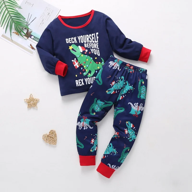 ELINKMALL Baby Boy Girl Christmas Pant Sets Christmas Tree Print Crew Neck Long Sleeve Pajamas Sets