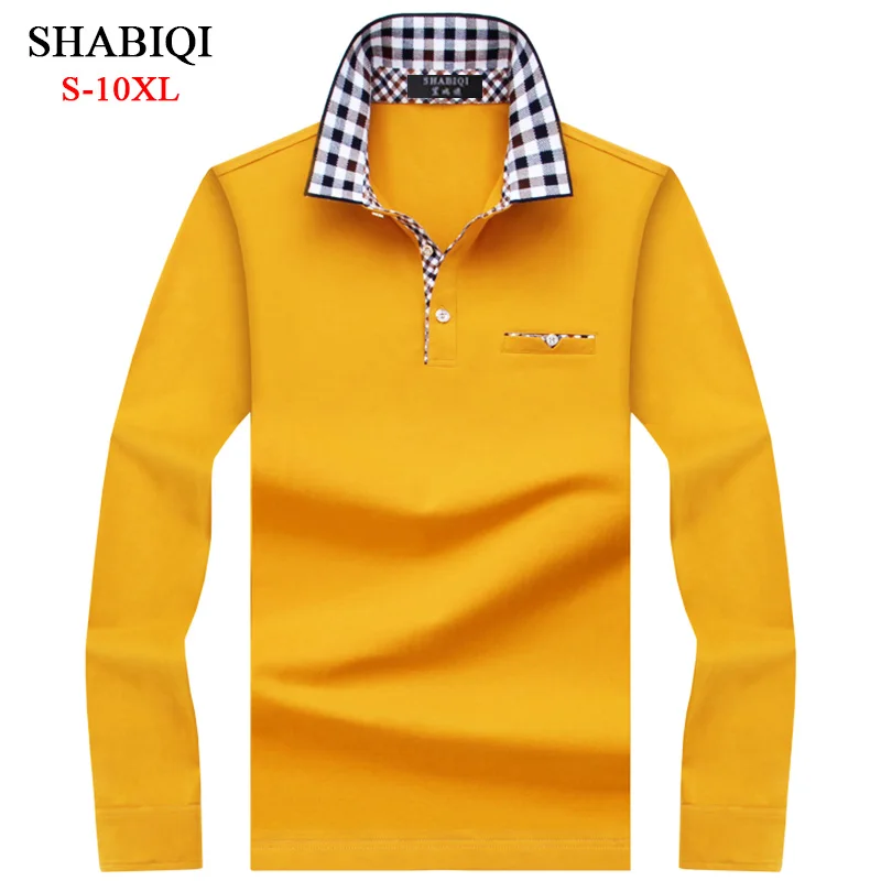 SHABIQI Классическая брендовая мужская рубашка, Мужская рубашка поло, Мужская рубашка поло с длинным рукавом, дизайнерская рубашка поло размера плюс 6XL 7XL 8XL 9XL 10XL - Цвет: yellow
