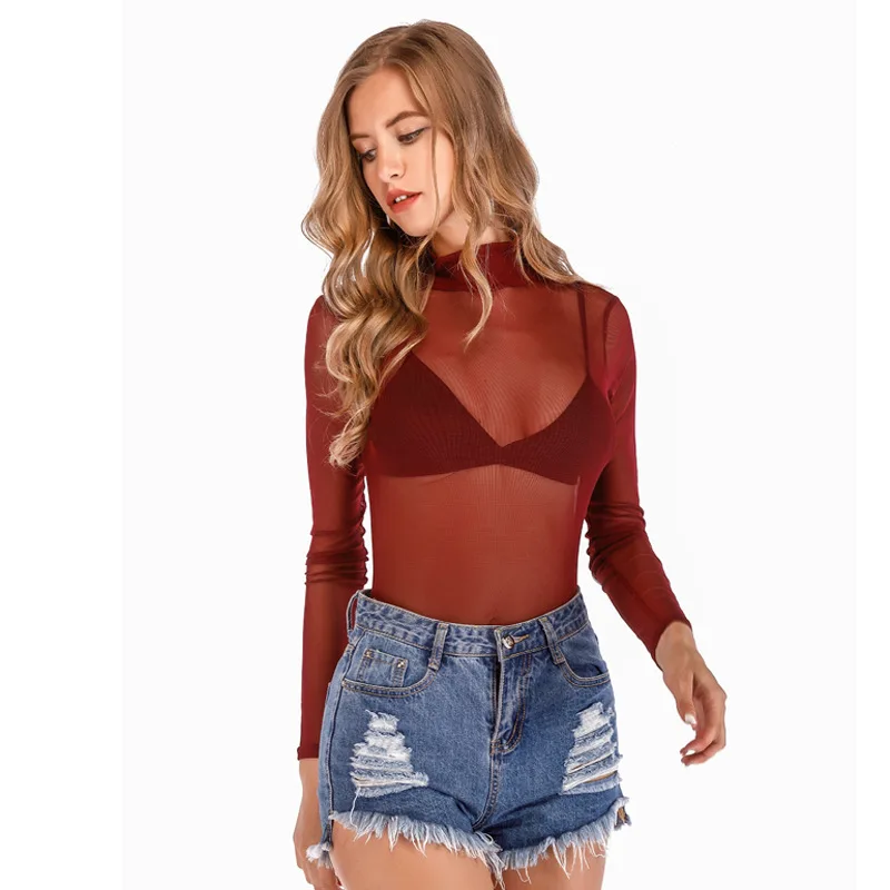 

Sheer Bodysuit Transparent Sexy Mesh Women Clothing Bodycon Basic Top Multi Color Slim Fashion Ladies Outfits Clubwear Body Suit