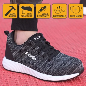 

Work Safety Shoes For Men Summer Breathable Boots Steel Toe Anti-Smashing Construction Safety Work Sneakers