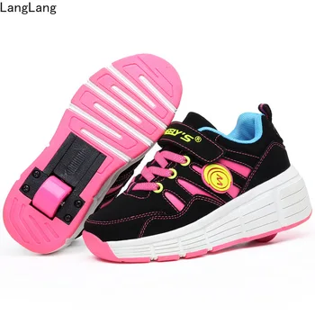 

Kids Sneakers with Wheels Roller Skate Shoes 2018 New Kids Glowing Shoes for Boys Girls Tenis Infantil Heelys Pink
