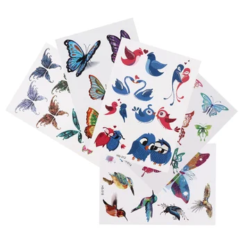 

5 Sheets Tattoos Stickers Temporary Colorful Cartoon Body Decals Body Stickers Body Tattoos Bird Stickers