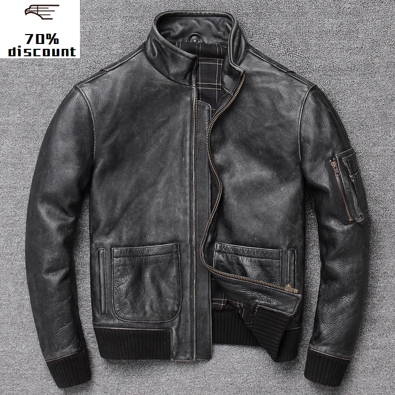 

2020 New Men's leather Men Genuine thin coat vintage jacket blouson homme cow leather jacket