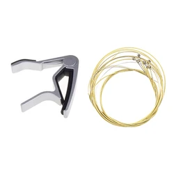 1 Pcs Perfect Folk Acoustic Guitar Trigger Change Capo Silver & 6 Pcs A406 Steel Strings Set For Acoustic Guitar