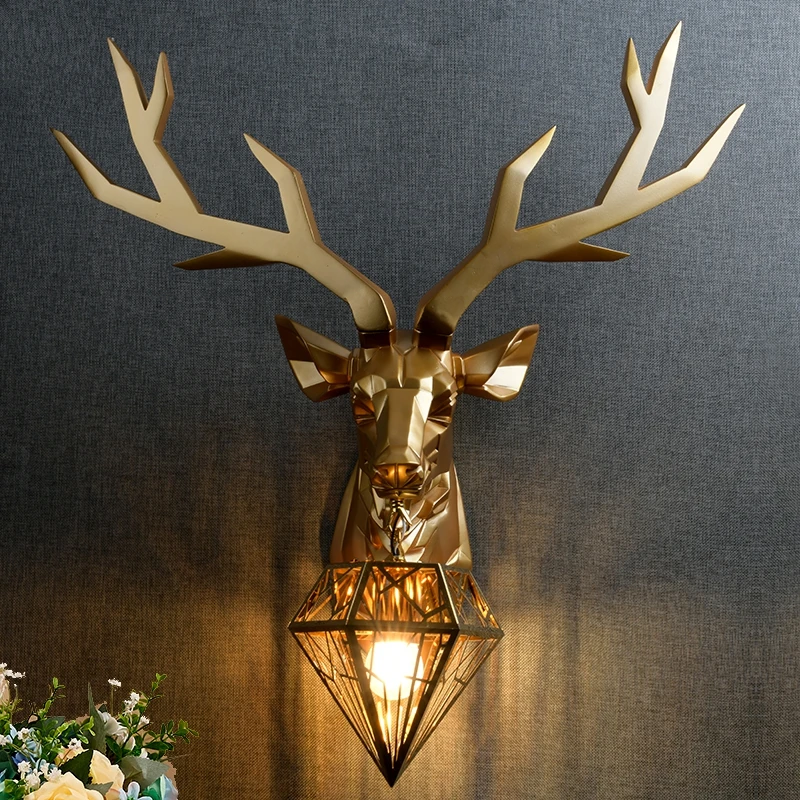 US $95.10 Modern Resin Antler Wall Lamp Nordic Wall Light Retro Deer Living Room Bedroom Bedside Lamp Wall Sconce Lamp Indoor Vanity Light