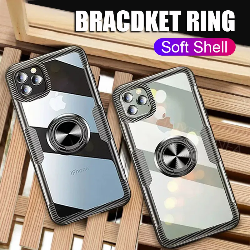 

Magnetic Ring Transparent Case On The For iphone 11 Pro X XR XS Max Full Cover For iphone 6 6s 7 8 Plus Shockproof Phone Case