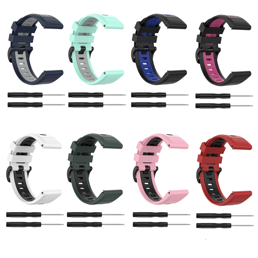 

26mm Silicone Watch Band Two-colors Wristwatch Band Strap Replacement for Garmin fenix 6X Series Watch