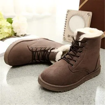 

Snow Boots Flats Heels Flock Women Winter Boots Warm Fur Plush Insole Ankles Boots shoesLace-up Shoes Woman Shoes Free Shipping