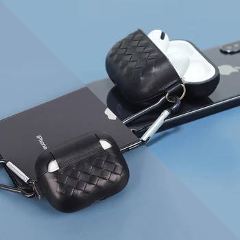 

Handmade Woven Pattern Genuine Sheep Leather + Hard Plastic Shockproof Case for AirPods Pro Fashion Full Protection Cover Case