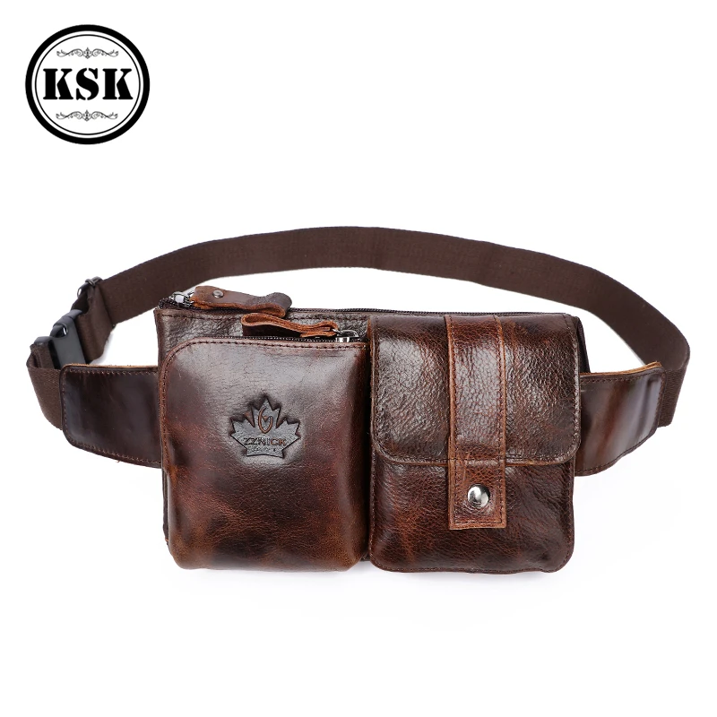 

Men's Belt Bag Genuine Leather Bag Fanny Pack Waist Bags For Men 2019 Fashion Flap Fanny Pack Men Leather Belt Bags For Men KSK