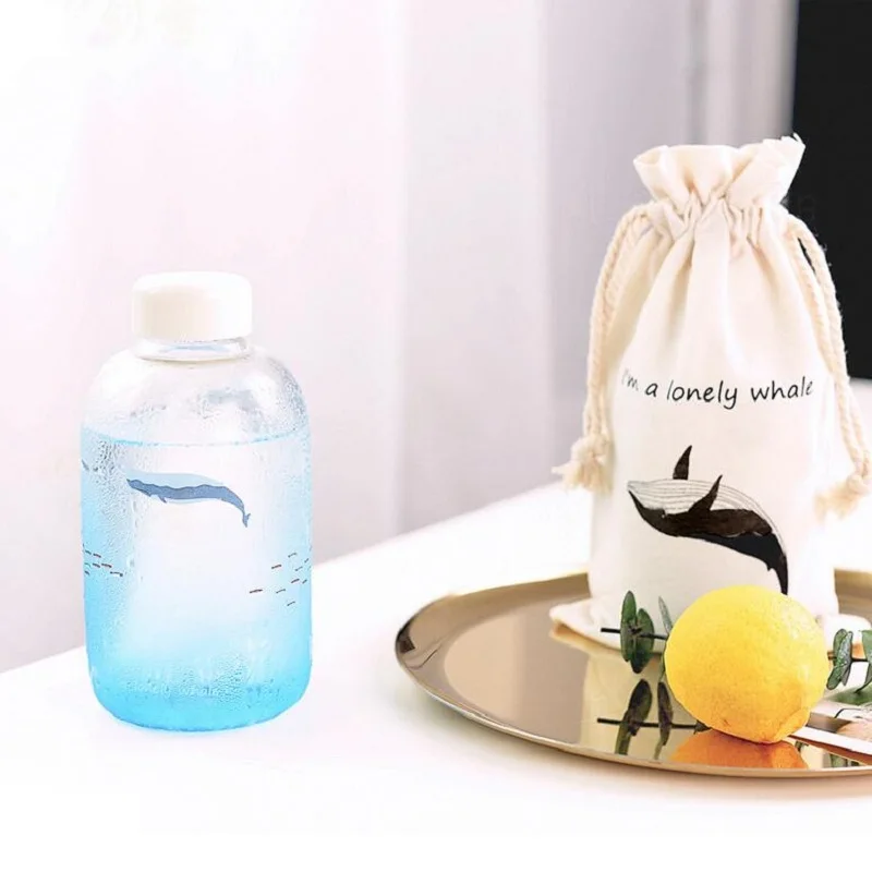 

600ML Whale Gradient Color Glass Water Bottle Cute Ocean Animal Bottles Outdoor Camping Sport Bottle Tour Drinkware
