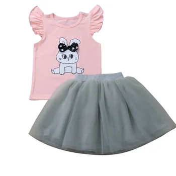 

2020 Babygirl Two Piece Skirt Set Newborn Baby Girl 12 Month Cute Clothes Rabbit Flutter Outfit Sets Shirts And Voile Skirt