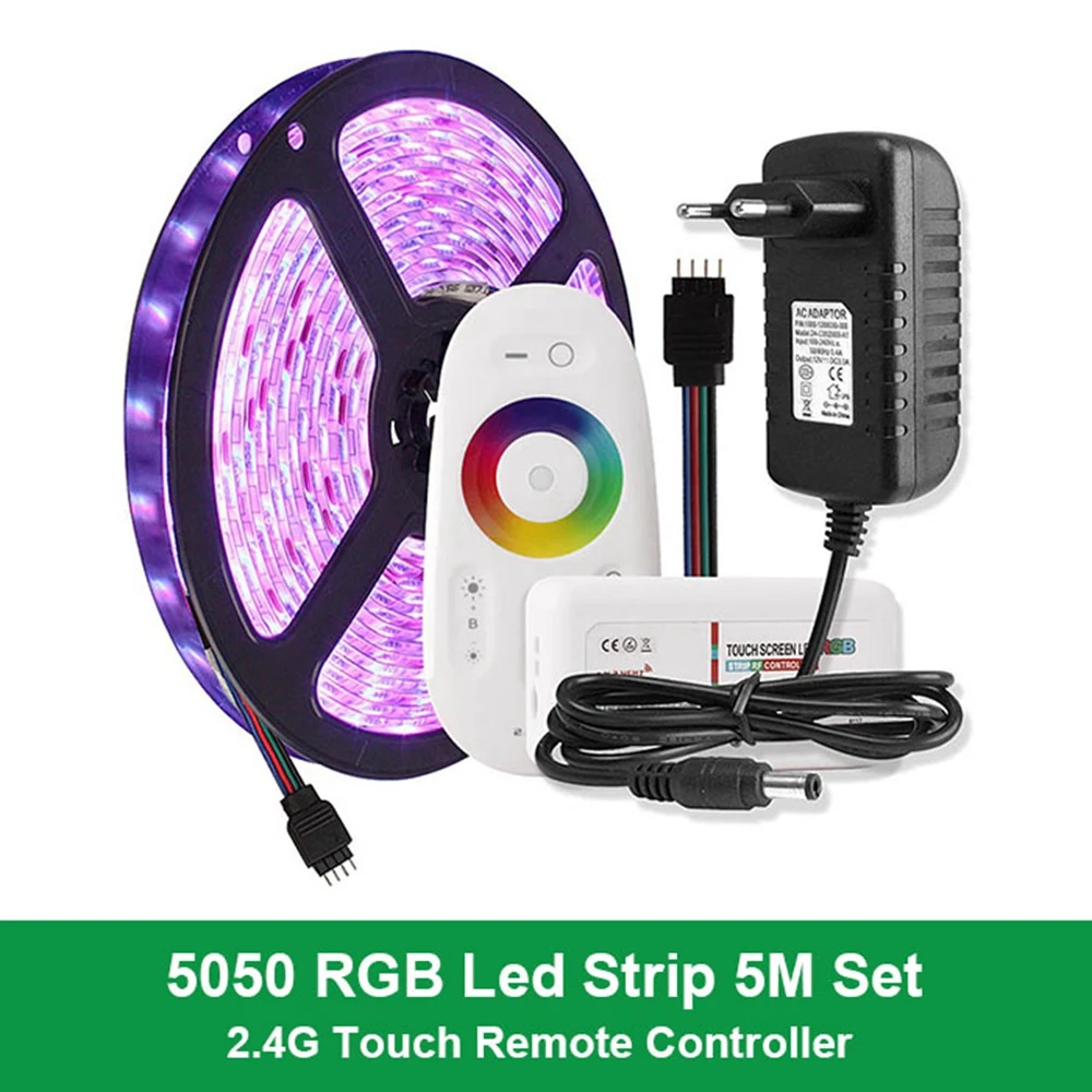 2.4G Touch Set 5050 RGB Светодиодная лента WiFi Водонепроницаемая Tira Светодиодная лента световой ленты DC 12V 5M 60 светодиодный s/m RF/Bluetooth пульт дистанционного управления адаптер питания - Испускаемый цвет: 2.4G Touch Set