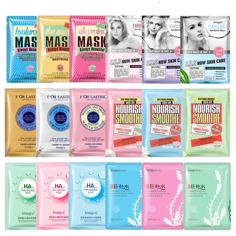 

18Pcs IMAGES Hyaluronic acid snail silk protein fruit face masks Soften skin Shrink pores Acne Treatment facial mask skin care