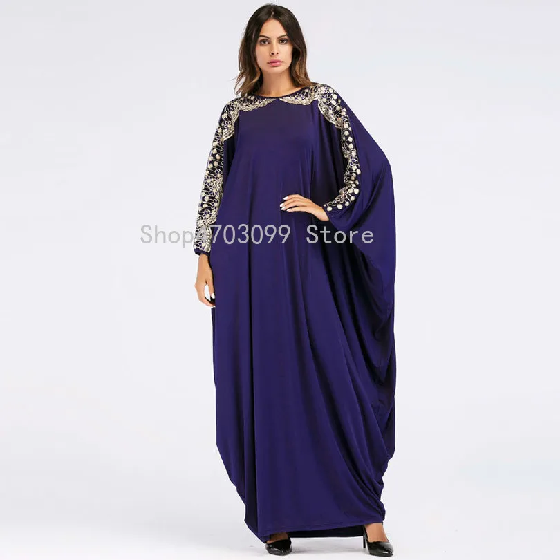 Moslim Abaya Дубай 2020 новый стиль блестки синие мусульманские с длинным рукавом