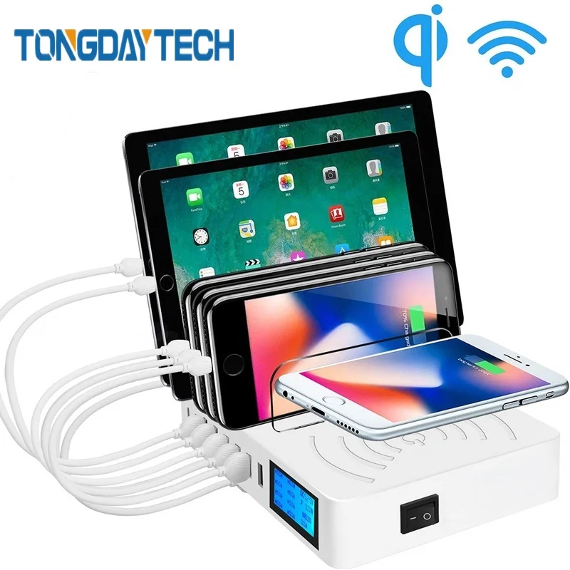 Зарядное устройство Tongdaytech с несколькими USB портами быстрое зарядное Qi для Iphone X 8