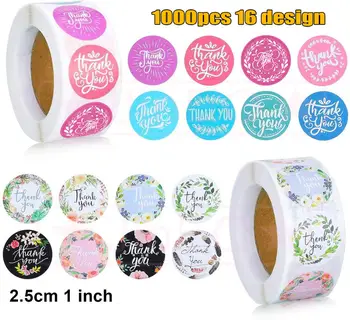 

1000 Pieces Thank You Stickers 1 Inch Colorful Label Stickers for Cards Envelopes Business Packaging Gift Decoration Stickers