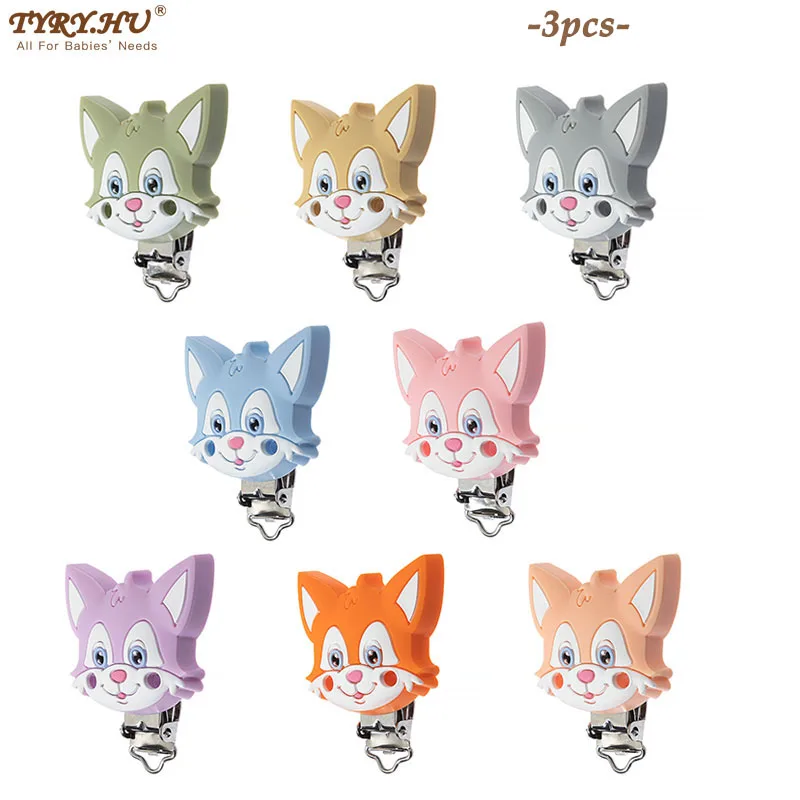 

TYRY.HU 3Pcs New Cartoon Fox Silicone Clip Stainless Steel Pacifier Clip Baby Pacifier Chain DIY Accessories