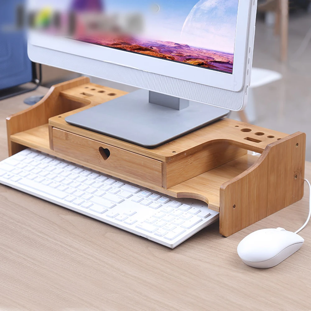 

Bamboo Computer Increased Shelf Desk Stationery Organizer Storage Rack LCD Screen Cabinet Office Supplies Keyboard Shelf Bamboo