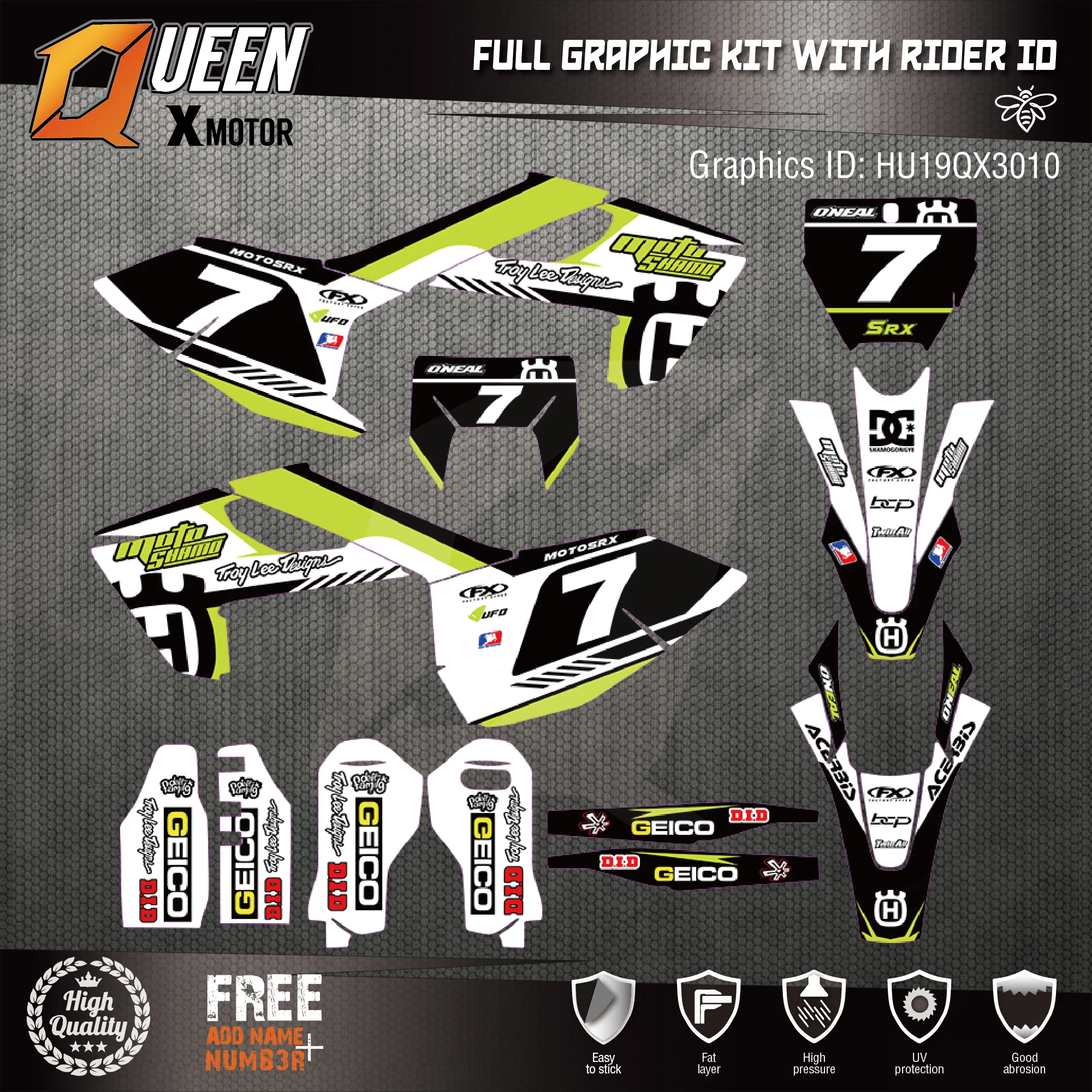 

Queen-X Custom Team Graphics Backgrounds Decals 3M Stickers Kit For HUSQVARNA TC FC TX FX FS 2016-2018 TE FE 2017-2019 010