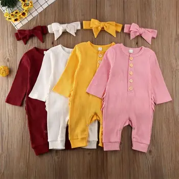 

0-24 Months Unisex Newborn Rompers Spring Autumn Kids Baby Girl Clothes Slid Pink Yellow Baby Girls Rompers Jumpsuit Kids Outfit