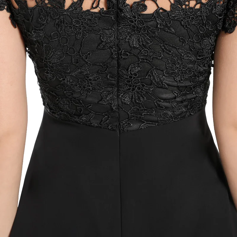 Черное Кружевное открытое женское платье Vestidos с коротким рукавом и высокой талией, сексуальные платья для вечеринок, элегантное шифоновое повседневное летнее платье трапециевидной формы