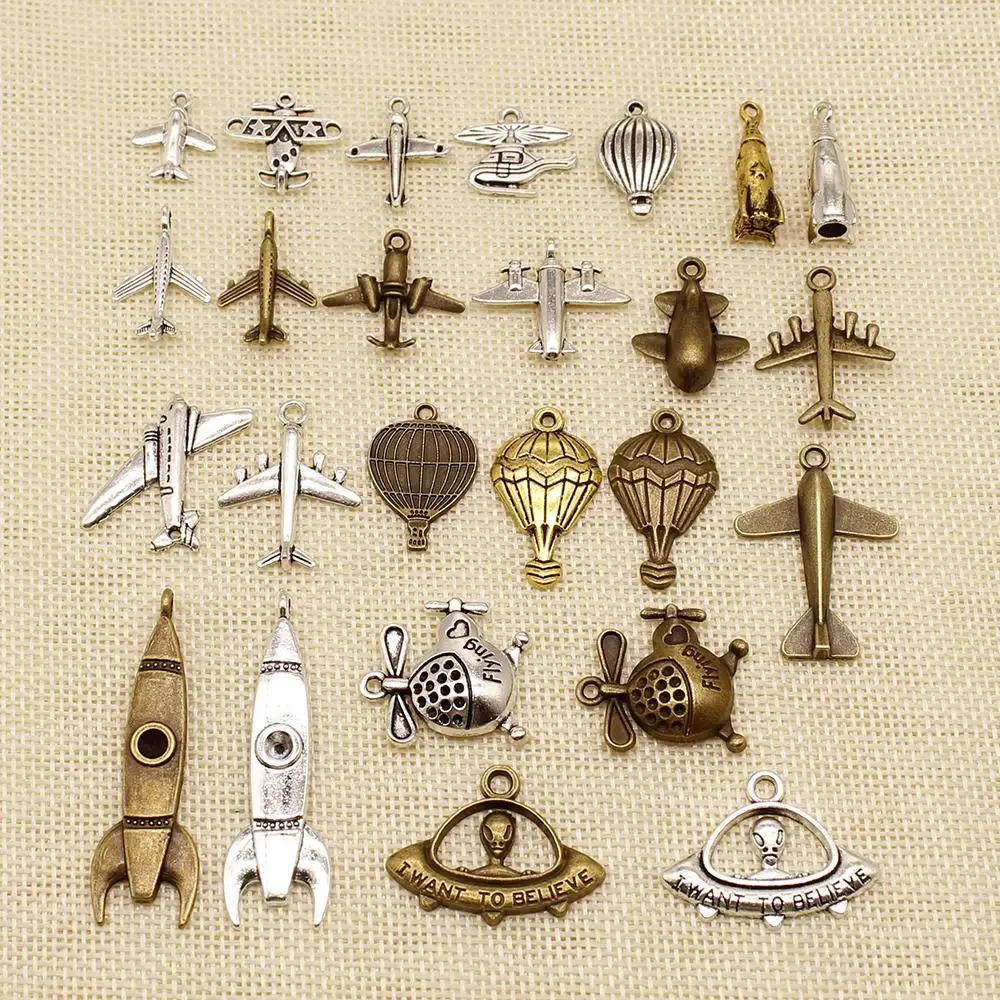 1 Piece Jewelry Making Supplies Airplane Rocket Helicopter Ufo Fighter Hot Air Balloon Charms HJ125|Шармы| |