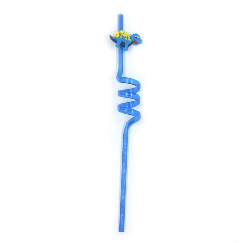 16pcs Disposable Cartoon Dinosaur Straws Plastic Juice Drinking Straw Party Supplies Photo Props Kitchenware(Mixed Colors