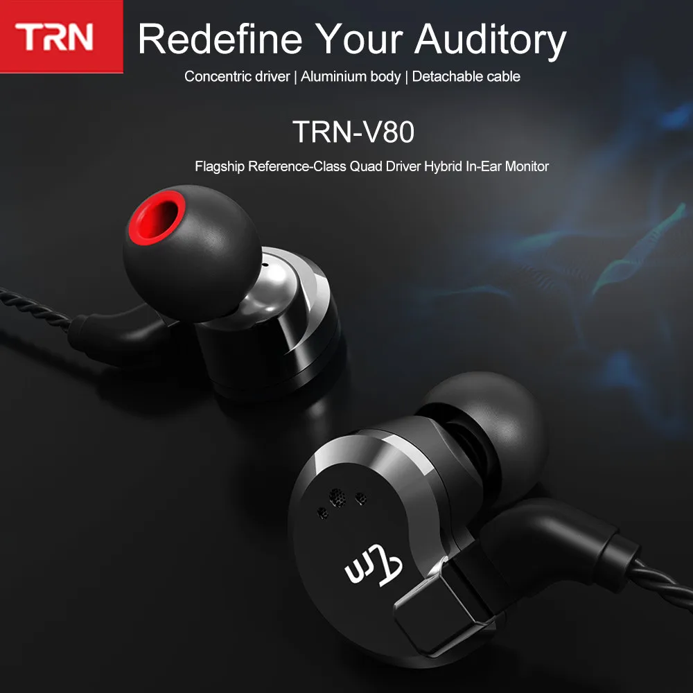 TRN V80 2BA+ 2DD Гибридный металлические наушники в ухо наушники HIFI DJ монитор Бег Спорт вкладыши гарнитура съемный кабель AS10 T2 V30