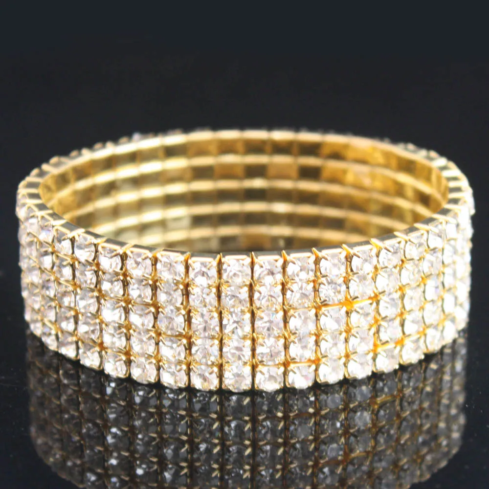 1-8 строк роскошные свадебные браслеты для женщин Кристалл Стразы стрейч браслет прозрачный браслет эластичный Свадебные ювелирные изделия - Окраска металла: 14