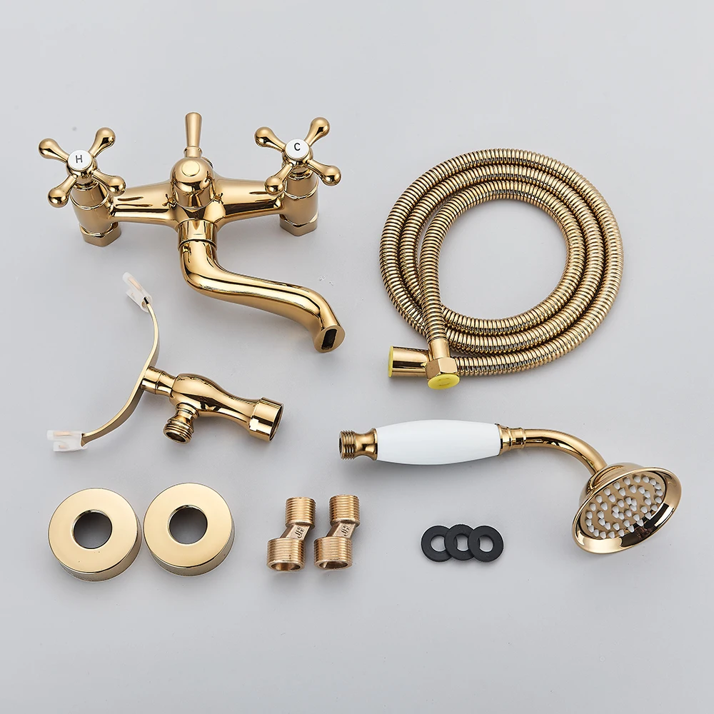 POIQIHY Golden Black Bathtub Shower Faucets Bathroom Wall Bath Shower Set Brass Mixer Tap Swivel Tub Spout Bath Shower Mixers 4
