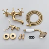 POIQIHY Golden Black Bathtub Shower Faucets Bathroom Wall Bath Shower Set Brass Mixer Tap Swivel Tub Spout Bath Shower Mixers 4