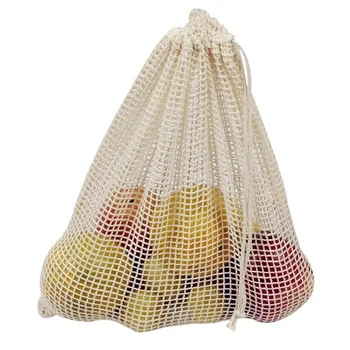 

Cotton Mesh Vegetable Bag Kitchen Drawstring Bag Reusable Shopping Bag Home Organization Storage Bag Supermarket Carrier Tote