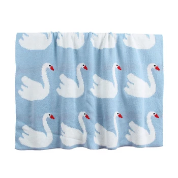 

Newborn unisex knitting Infant Blanket & Swaddling Cartoon swan print Swaddle Soft Sleeping Blanket Wrap Bath Towel 95*75cm A40
