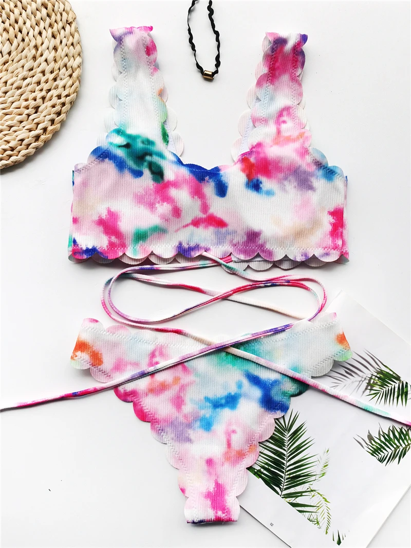 2020 Sexy Bikinis Swimsuit Women Bandage Printing Swimwear Underwire Bikini Set Tie-dye Gradient Bathing Suits Summer Beach Wear