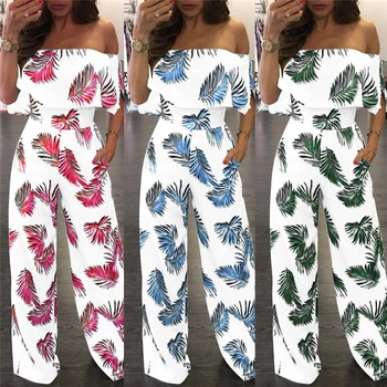 

Vintage Bohemian Beach Jumpsuit Romper Women Casual Off Shoulder Floral Leaf Print Elegant Loose Night Party Playsuit Mono Mujer