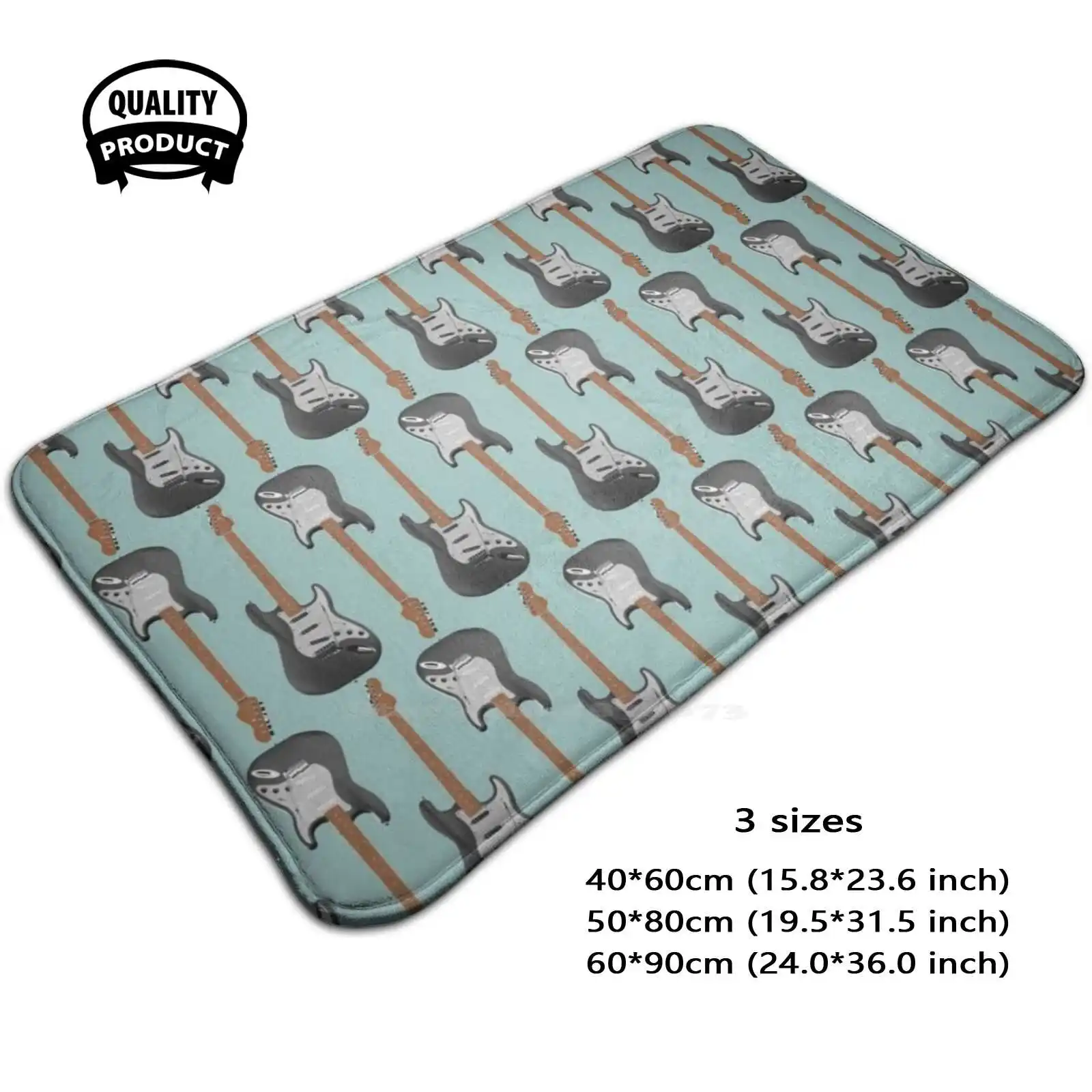 -Blue 3 Taglie Home Rug Room Tappeto Chitarra Chitarra Elettrica Musica Musicista Nero Bianco Modello Strumento Musicale Stratocaster