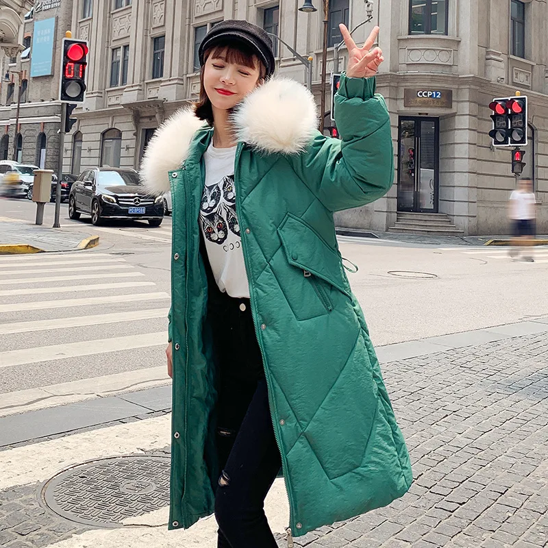 

Woman Cotton Dress X-long 2019 Autumn And Winter New Style Large Fur Collar Korean-style Loose And Plus-sized over-the-Knee Thic