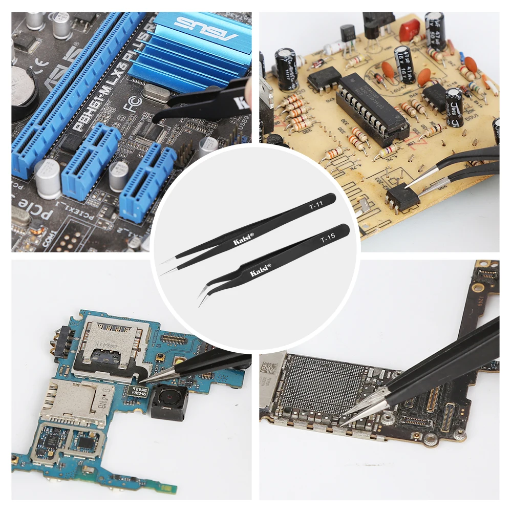 정전기 방지 정밀 핀셋 세트, ESD 스테인레스 스틸 스트레이트 핀셋, 곡선 핀셋, 휴대폰 노트북 수리 도구, 10 개