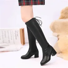 34-42 сапоги до колена женские сапоги до середины икры на каблуке 6 см большое плюшевое теплое зимнее женские сапоги