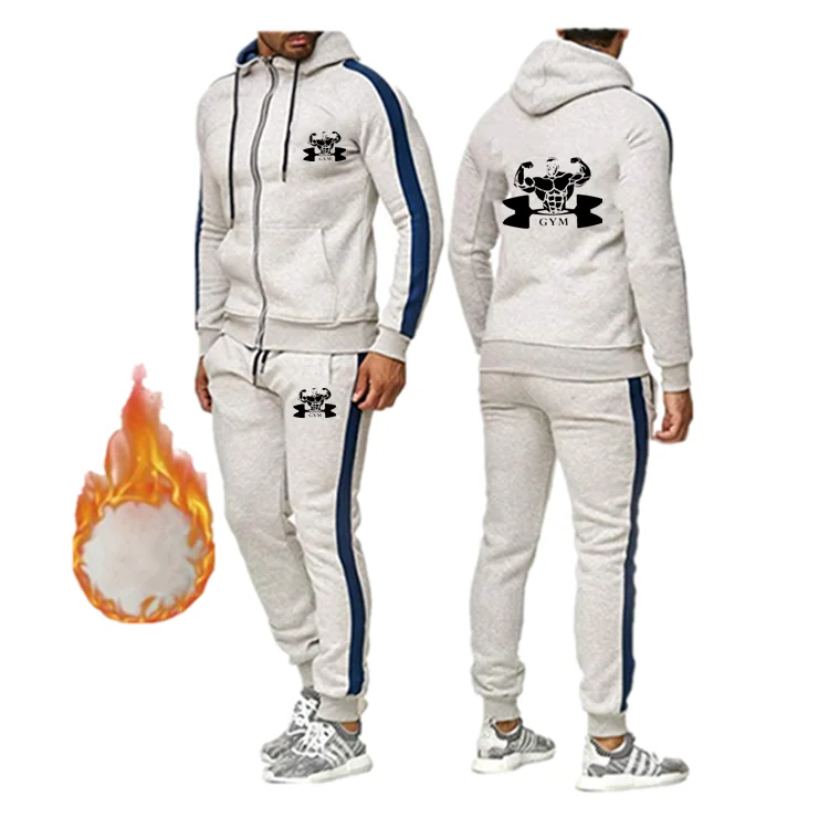 New Tracksuit Men Sporting Fleece Thick Hooded Brand-Clothing Casual Sportswear Male Jacket+Pants Warm Outside Winter Sweatshirt - Цвет: 9