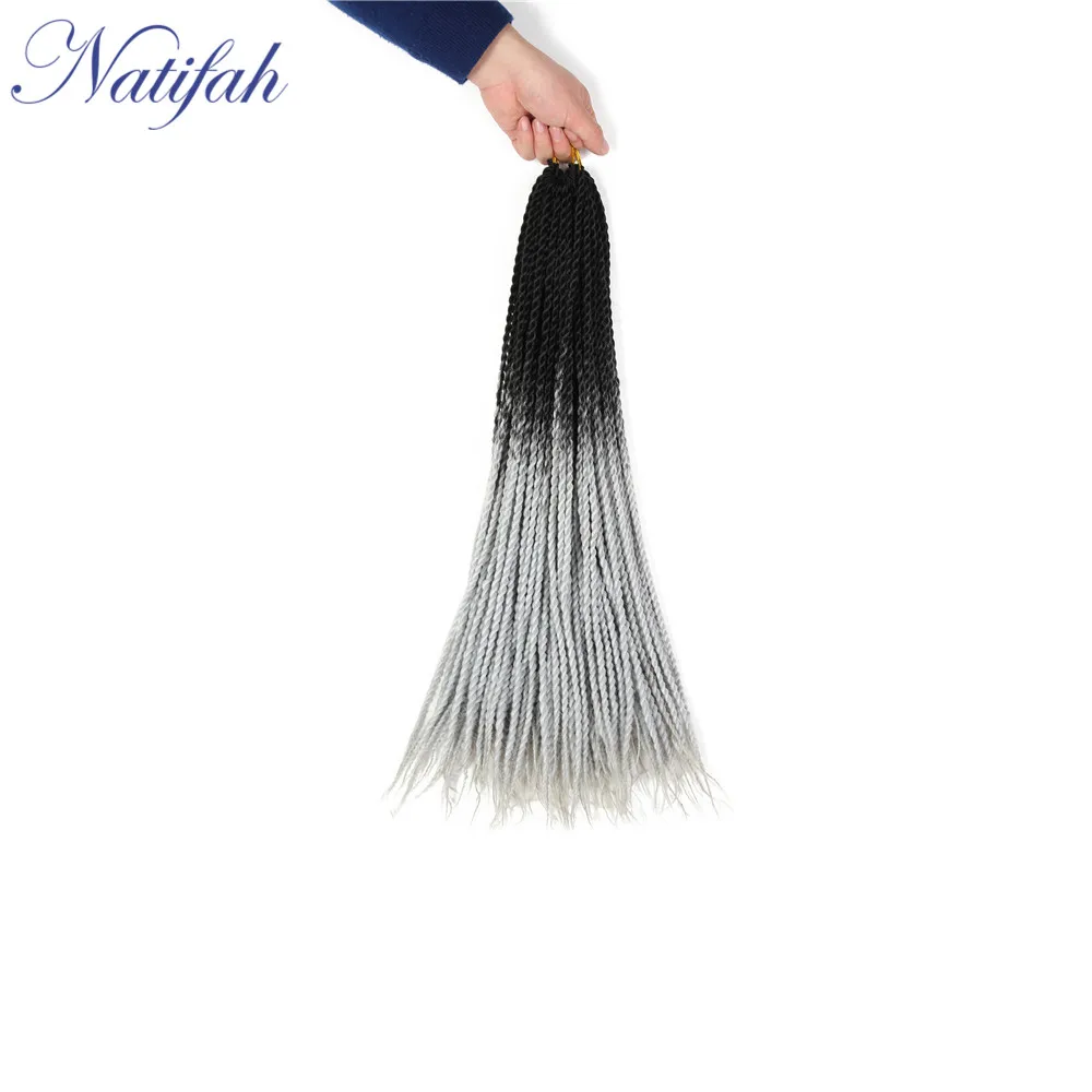 Natifah Ombre Сенегальские скрученные волосы коробка косички вязанные волосы 24 дюйма синтетические плетеные волосы для наращивания 20 корней/упаковка 11 видов цветов - Цвет: T1B/серый
