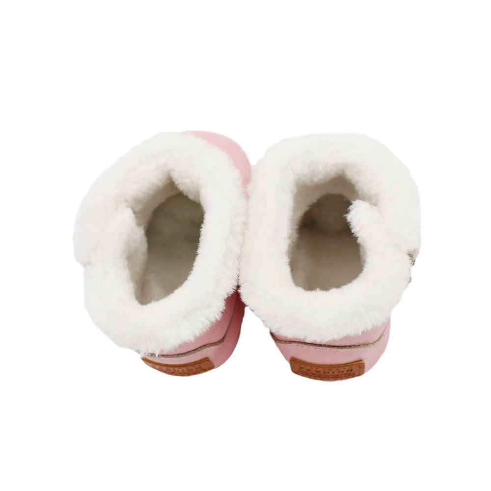 Зимние детские ботинки из натуральной кожи; мягкая плюшевая обувь для девочек; нескользящие детские мокасины для детей; зимние ботинки для девочек